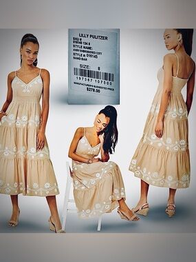Lilly Pulitzer Aviry Embroidered Midi Dress size 8 NWT RETAIL TAG ($278) FIRM